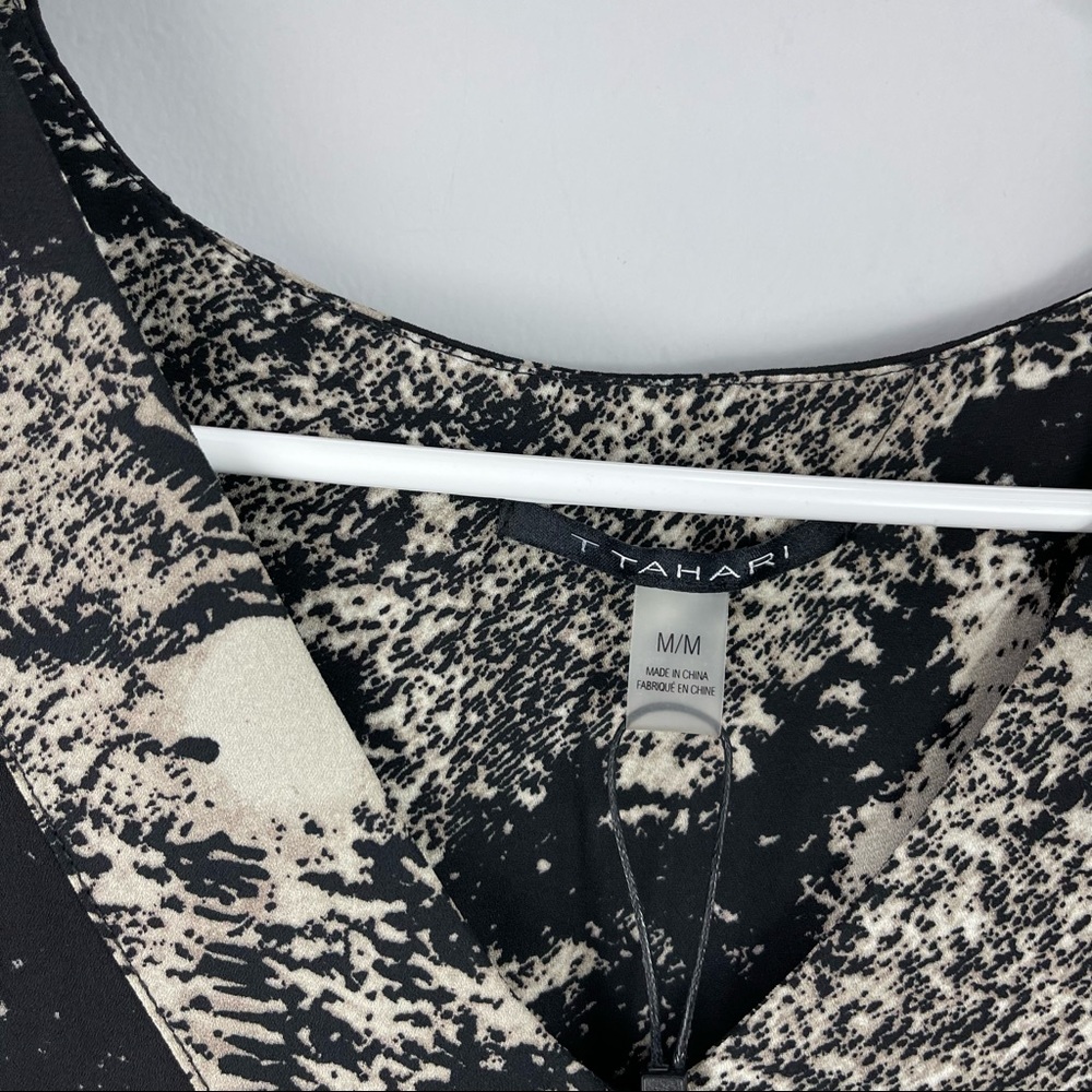 NWT TAHARI splatter print sleeveless blouse black cream - Picture 2 of 6